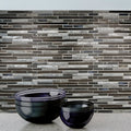 Trip Lluvia Negra Mosaic black and silver metallic mosaic with three black glass bowls