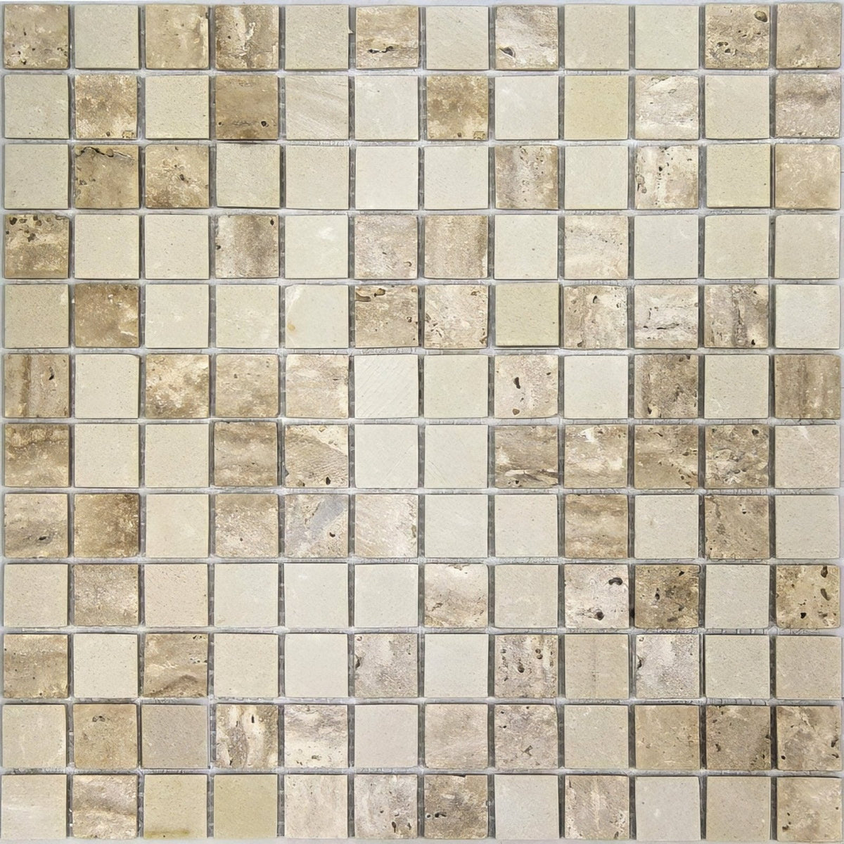 Beige and tan stone mosaic tile trip travertino bottocino mosaic with natural textured surface for decorative use