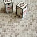 Trip Wooden Grey Mosaic grey and beige stone mosaic with vintage coffee crate boxes