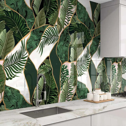 Tropical Abstract Wall Panel green tropical leaf patterned wall panel