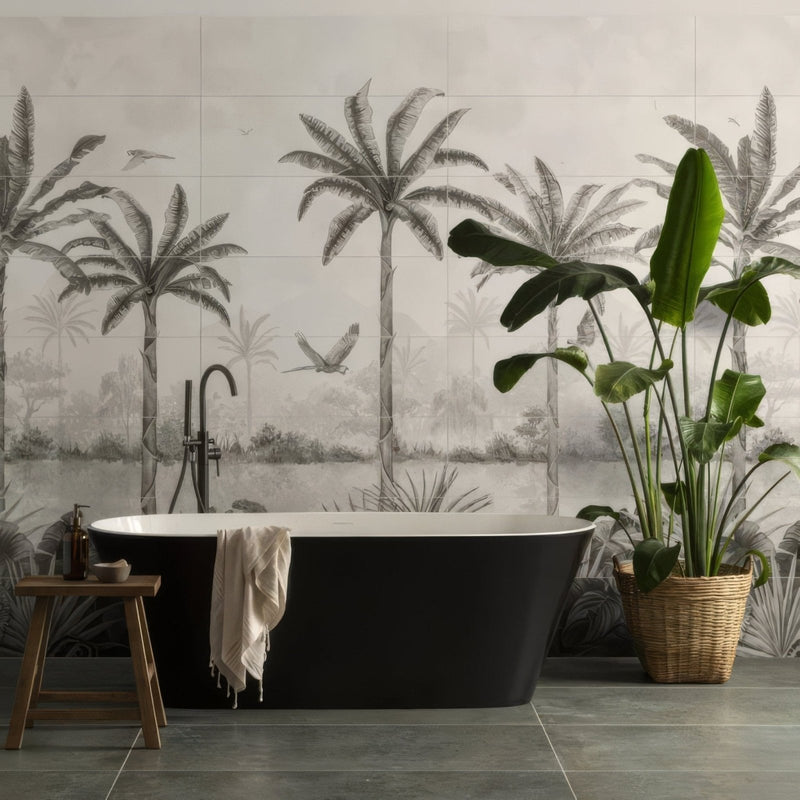 Tropical Oasis Monochrome Mural
