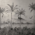 Tropical Oasis Monochrome Decorative 8-Tile Set Panel C – close-up detail