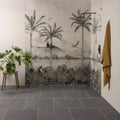 Gray rectangular floor tiles with matte finish from the tropical oasis monochrome decorative 8-tile set panel c