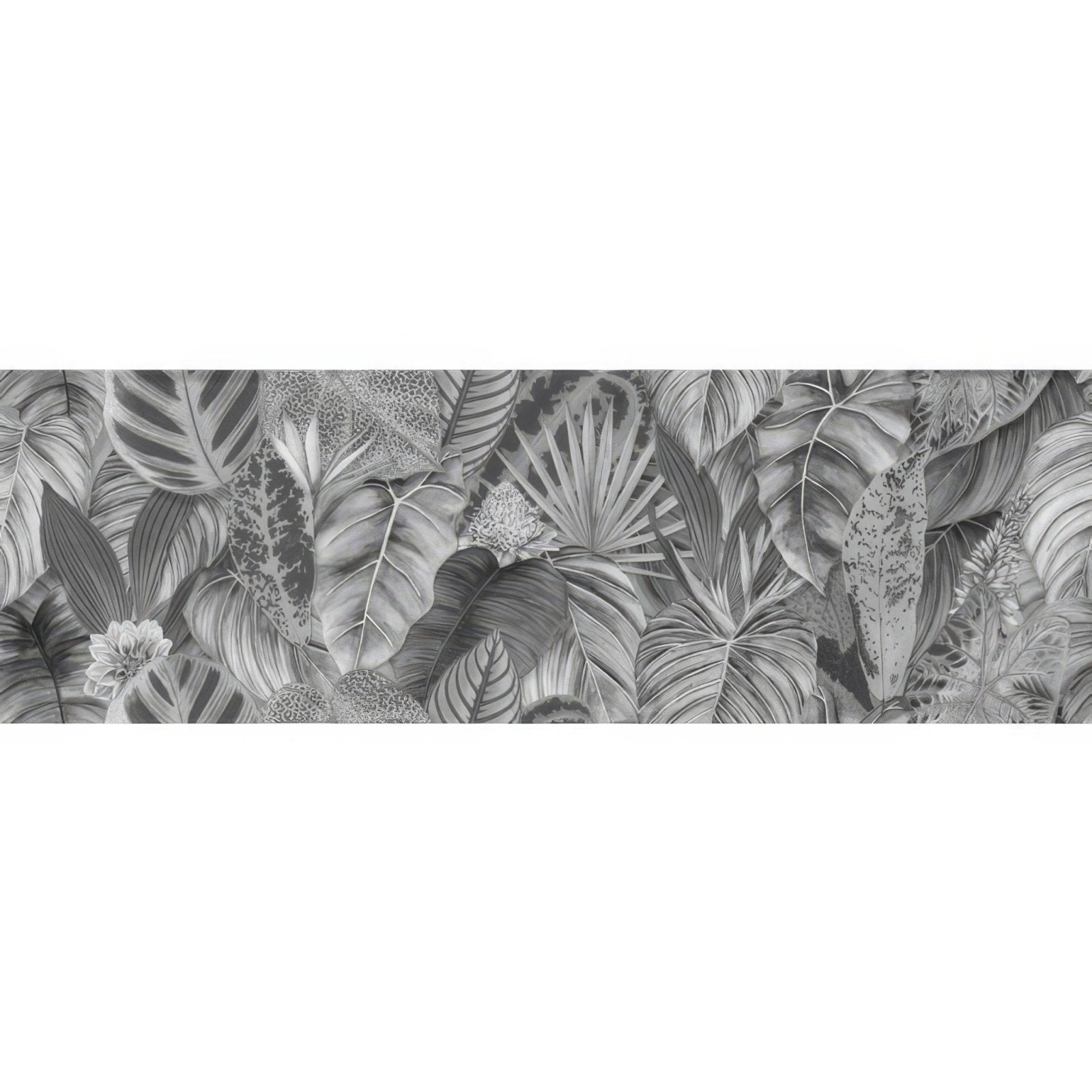 Gray tropical leaf wallpaper single tile with intricate monochrome patterns for tropical oasis decor