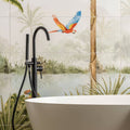 Tropical Oasis Decorative 8-Tile Set Panel A in a bathroom setting (2)