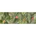 Tropical oasis single tile wallpaper featuring green pink and yellow tropical leaves and flowers for wall decor