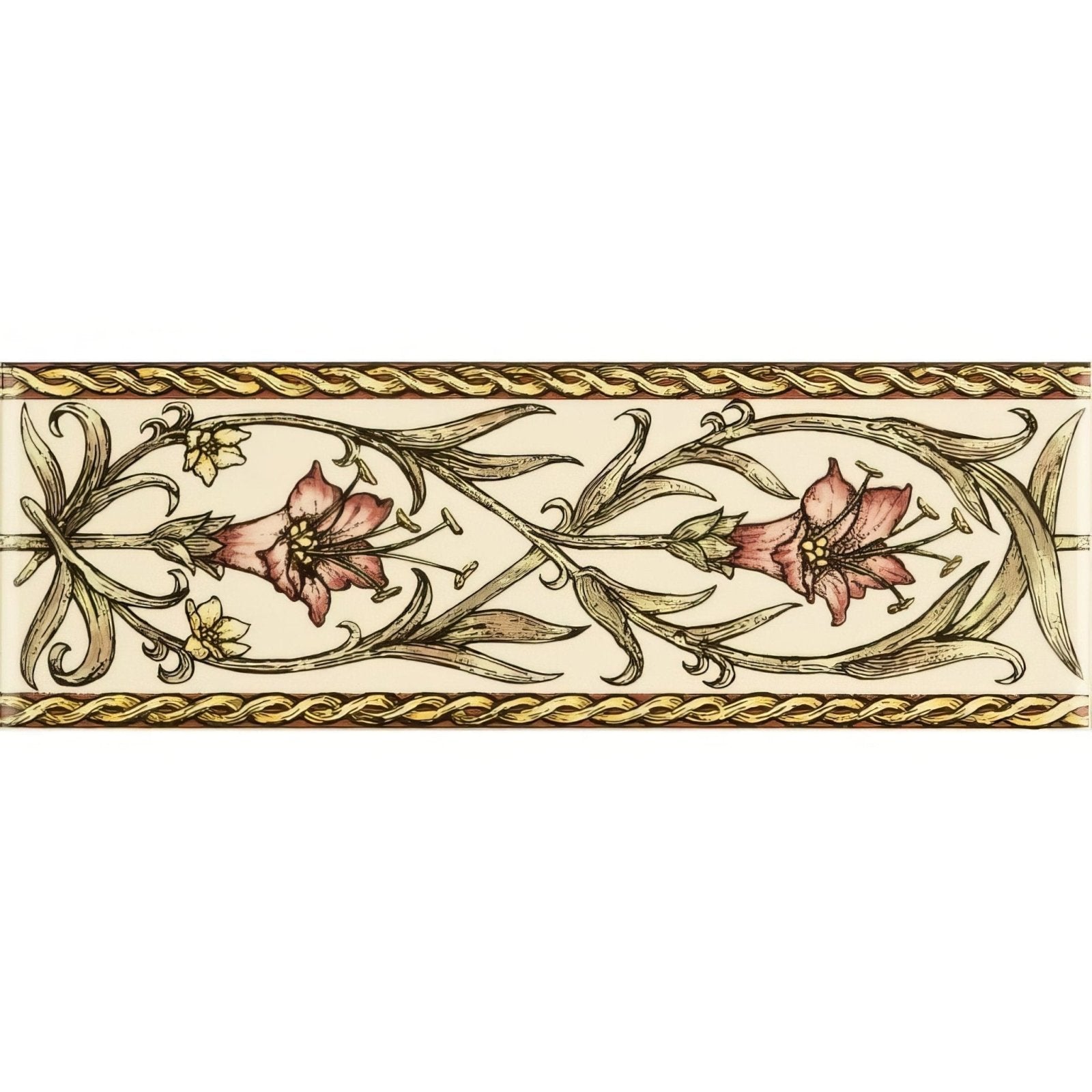 Trumpet Gentian, Pink Classical Decorative Border, on County White