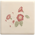 Cream-colored ceramic tile from tubelined floral collection sea bindweed with raised hand-painted pink morning glory design