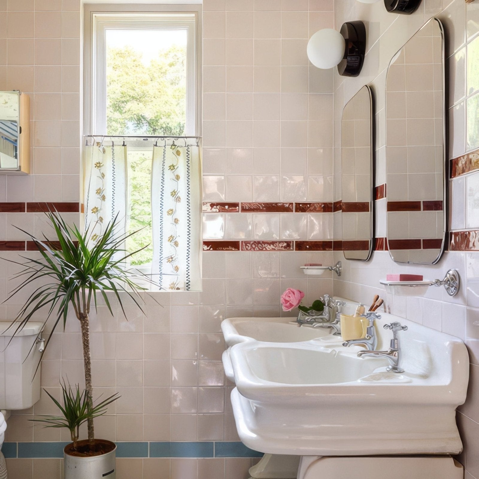 White ceramic double sink with chrome faucets featuring deep square basins in the tunstall collection