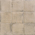 Urban beige plain porcelain tile with beige stone-effect square tiles textured with subtle gray grout lines