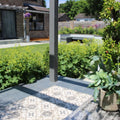 Patterned beige and black urban callizo porcelain tile mat on a patio for outdoor use