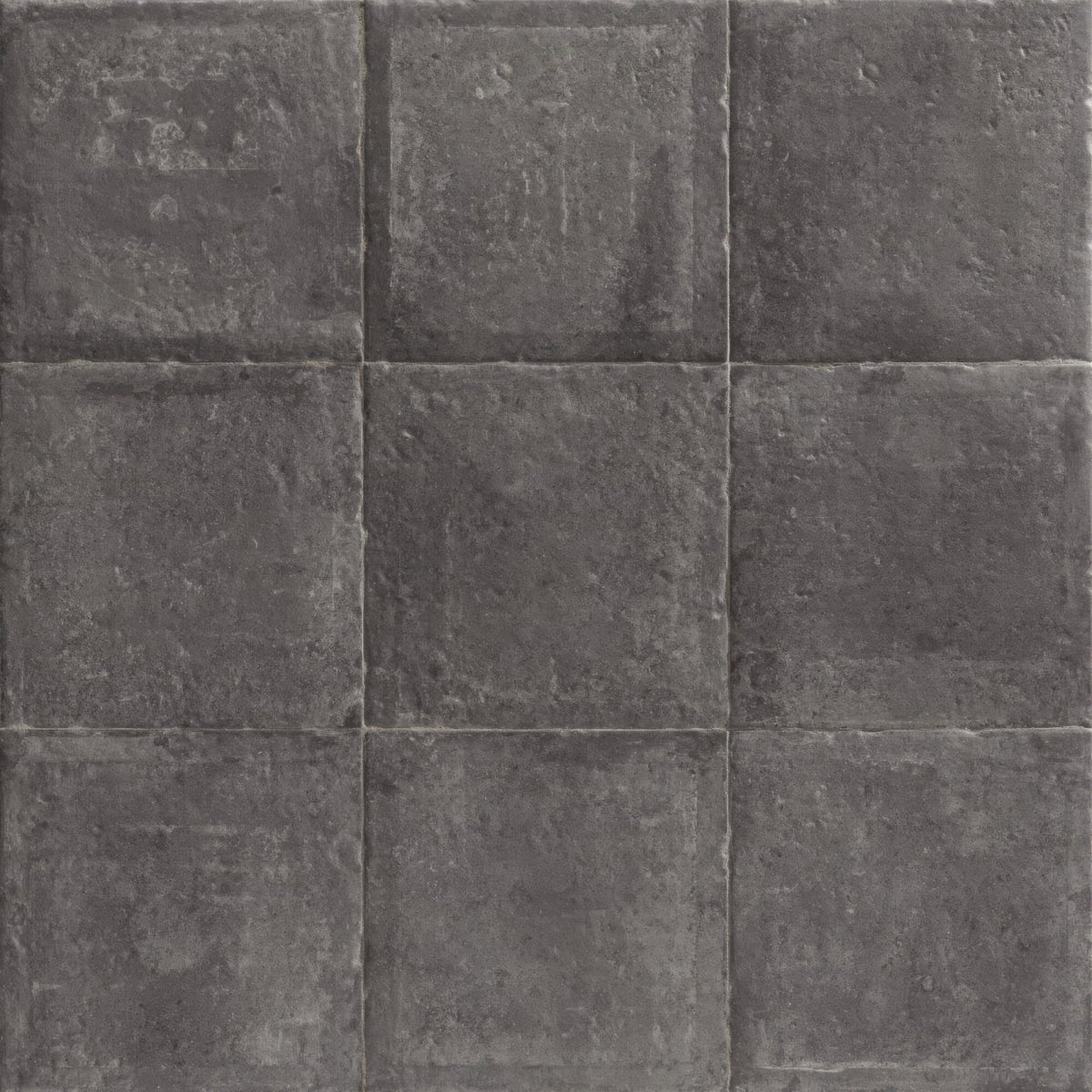 Dark gray textured urban charcoal plain porcelain tile with rustic stone-like finish in square shape