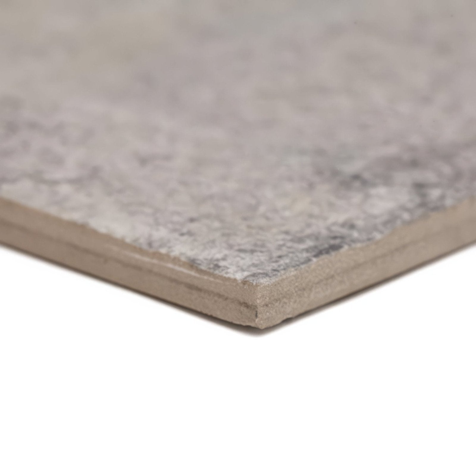 Urban grey plain porcelain tile featuring gray speckled ceramic with textured surface and visible edge detail