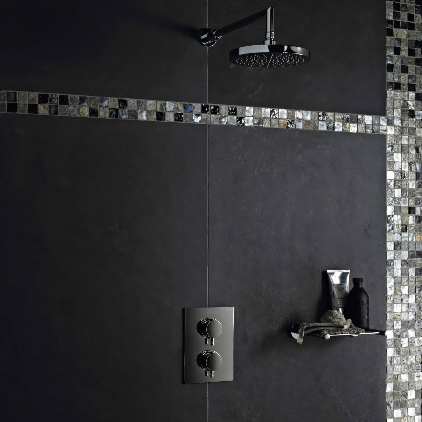 Urban Slate 40 x 40 Grey Green in a bathroom setting