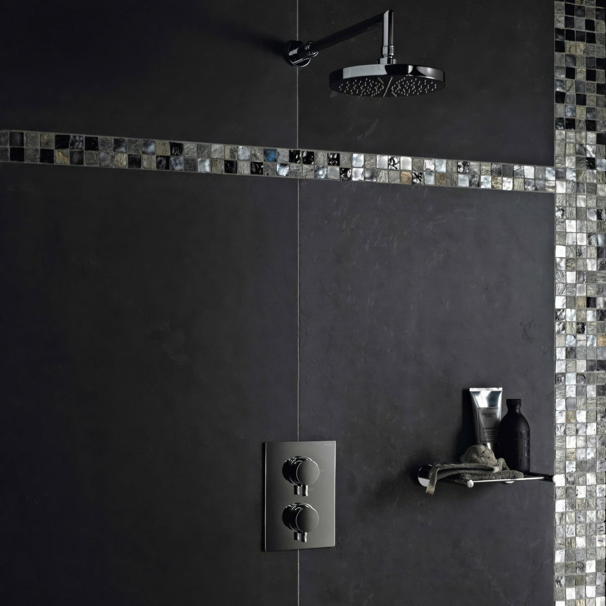 Urban Slate 40 x 40 Grey Green in a bathroom setting