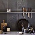 Dark gray marble-effect kitchen backsplash with subtle veining in urban slate 60 x 40 grey green design