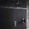 Modern chrome finished showerhead with sleek circular design and multiple spray holes for urban slate 60 x 60 black grey tile