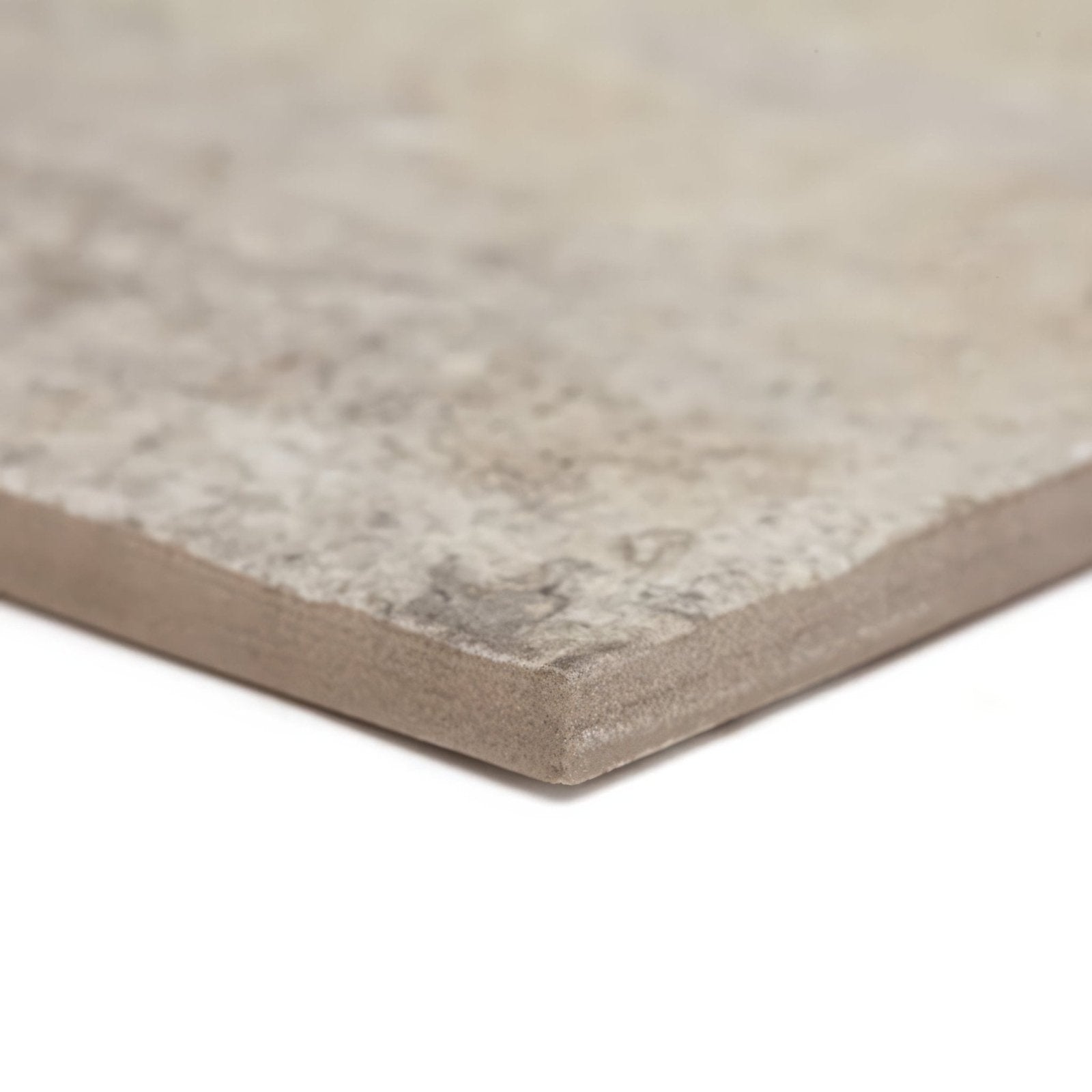 Urban taupe plain porcelain tile in beige with textured mottled pattern and rough matte finish for flooring and walls