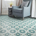 Vacation porcelain Cordoba teal and white floral patterned vinyl floor tiles with geometric accents for stylish flooring