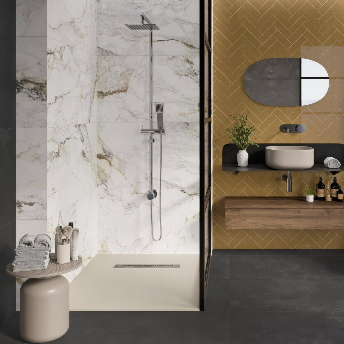 Vallaria Gold Polished marble-effect tile with gold veining