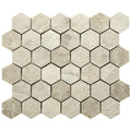 Vanilla cream mix finish marble hexagon mosaic tile with textured light gray stone surface and subtle veining