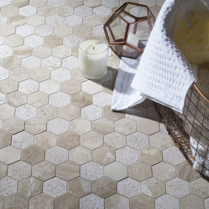 Vanilla Cream Mix Finish Marble Hexagon Mosaic