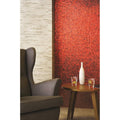 Velvet Bloom Mosaic vibrant red glass mosaic with a white ceramic bottle on a wooden table