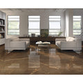 Venecia 1804 Tabaco polished brown marble effect floor tiles with glossy finish and golden veining