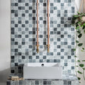 Venetia Glass Mosaic grey and black glass mosaic with a white rectangular glass sink