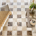 Checkerboard-patterned versailles marble marron honed floor tiles in beige and dark brown tones for elegant interiors