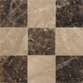 Nine square versailles marble marron honed tiles in beige brown and black with natural veining patterns