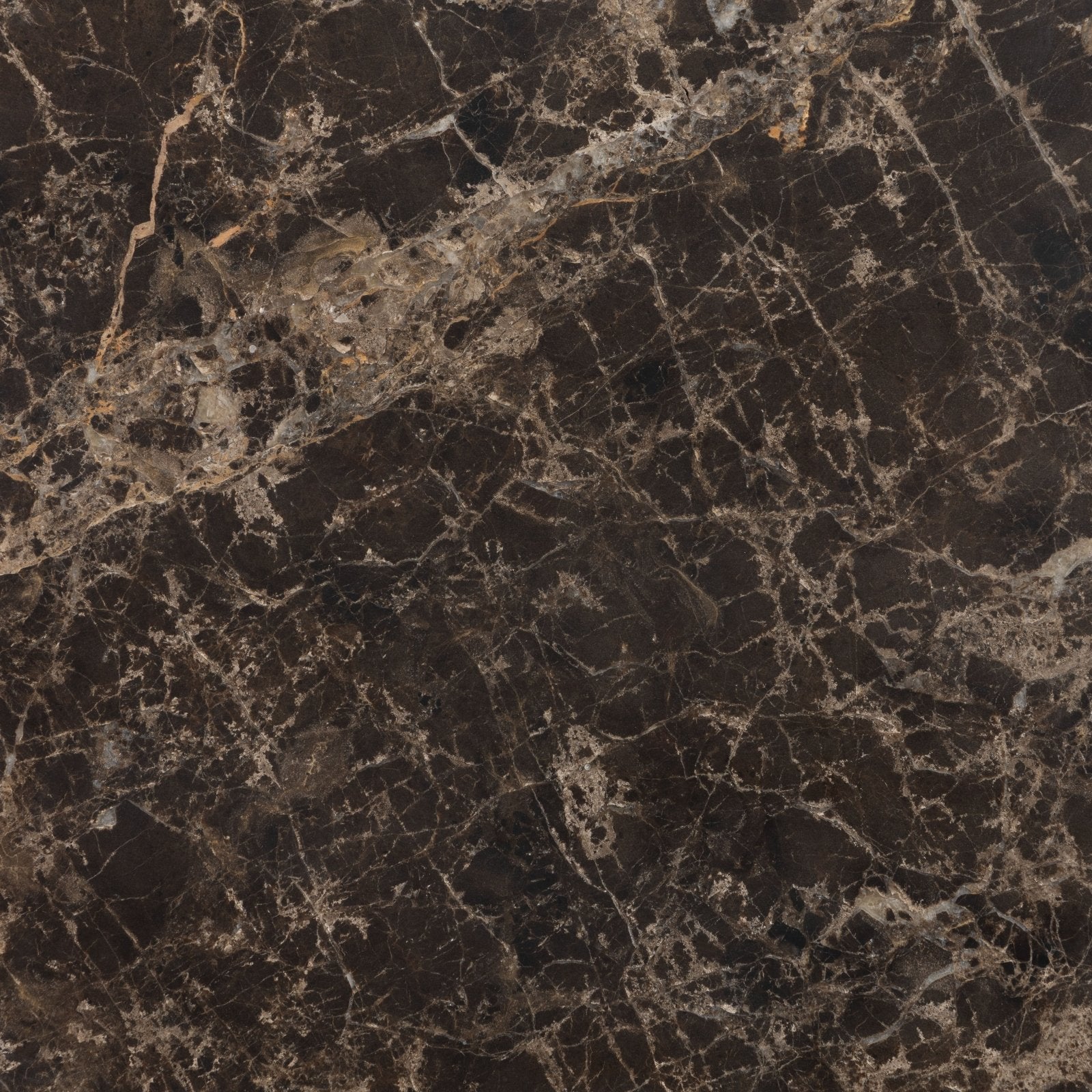 Dark brown versailles marble marron honed surface with intricate beige and gray veining pattern