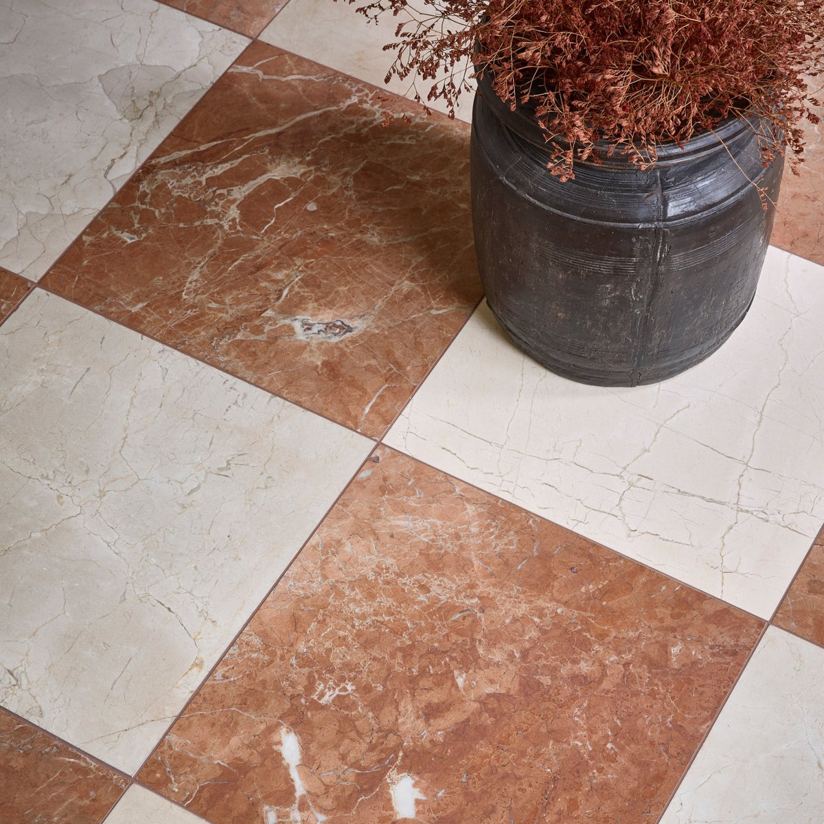 Versailles Marble Rouge Honed terracotta and cream marble-effect tile