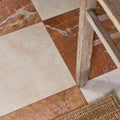 Versailles marble rouge honed terracotta and cream marble-effect floor tiles with natural veining