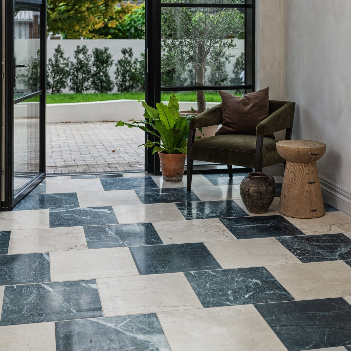 Versailles Marble Vert Honed shown as flooring