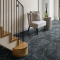 Versailles marble vert honed floor tiles in dark green marble with white veining for elegant interior use