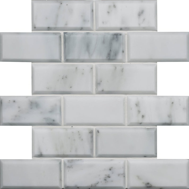Viano White Honed & Bevelled Brickbond Mosaic