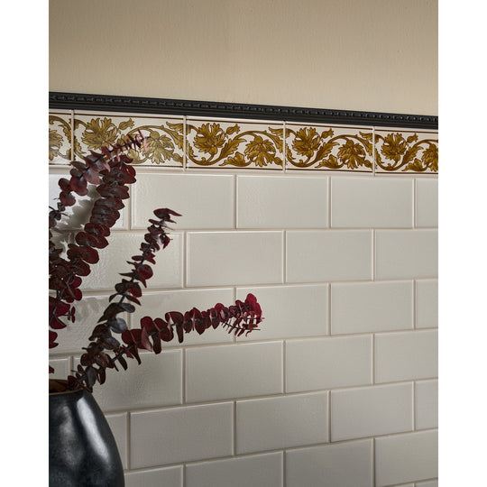 Victorian Style Carnation Border Ochre - styled on a wall in a room setting
