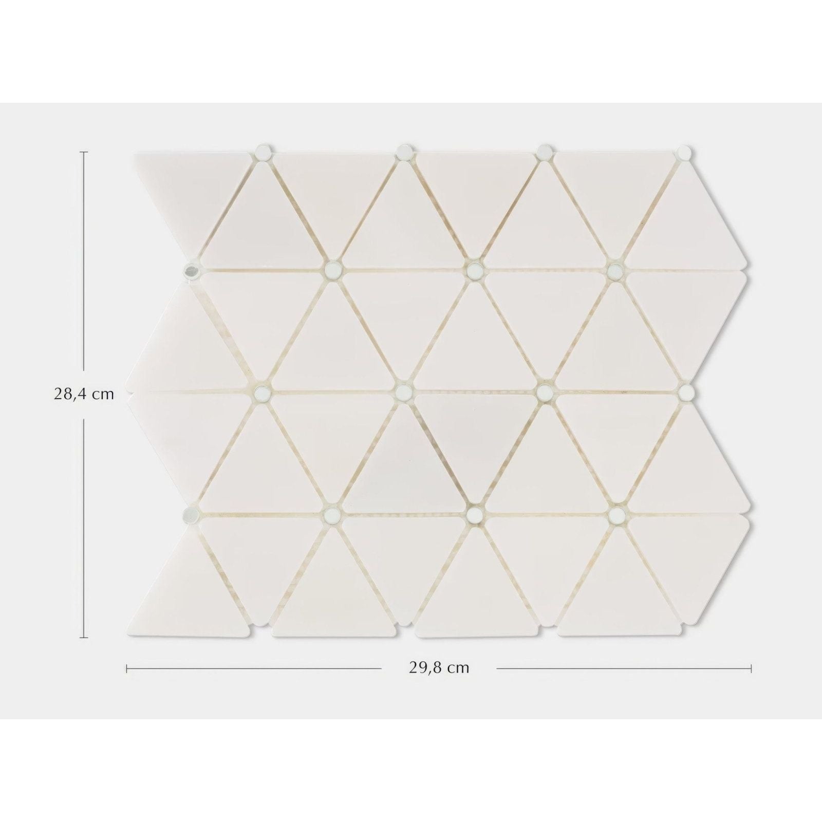 Victorian Diamond Marmara Mirror Mosaic panel with off-white geometric triangles metallic accents and circular connectors