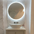 Victorian Diamond Marmara Mirror Mosaic diamond mirror mosaic with a round illuminated mirror