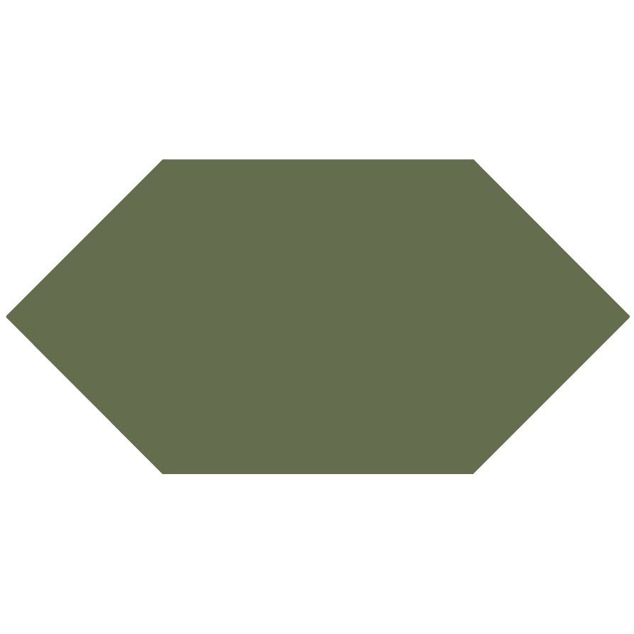 Solid olive green hexagonal Victorian floor tile in 151 x 75mm size ideal for classic flooring designs