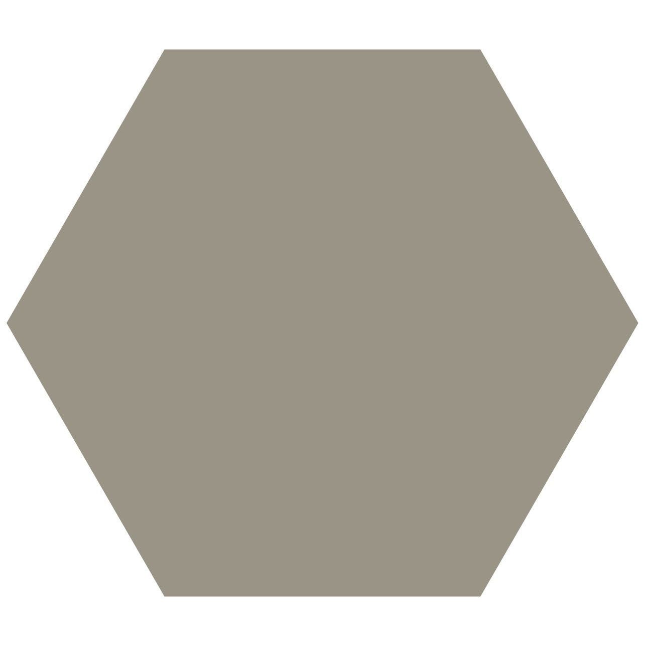 A solid taupe Victorian floor tile large hexagon with a smooth matte finish measuring 185mm