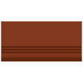 Brown rectangular victorian floor tile step tread with three parallel horizontal grooves near bottom edge 151 x 75mm