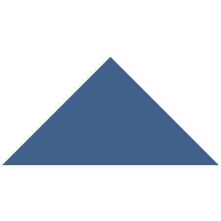 A solid blue triangular victorian floor tile measuring 73 by 52 by 52mm for decorative flooring use