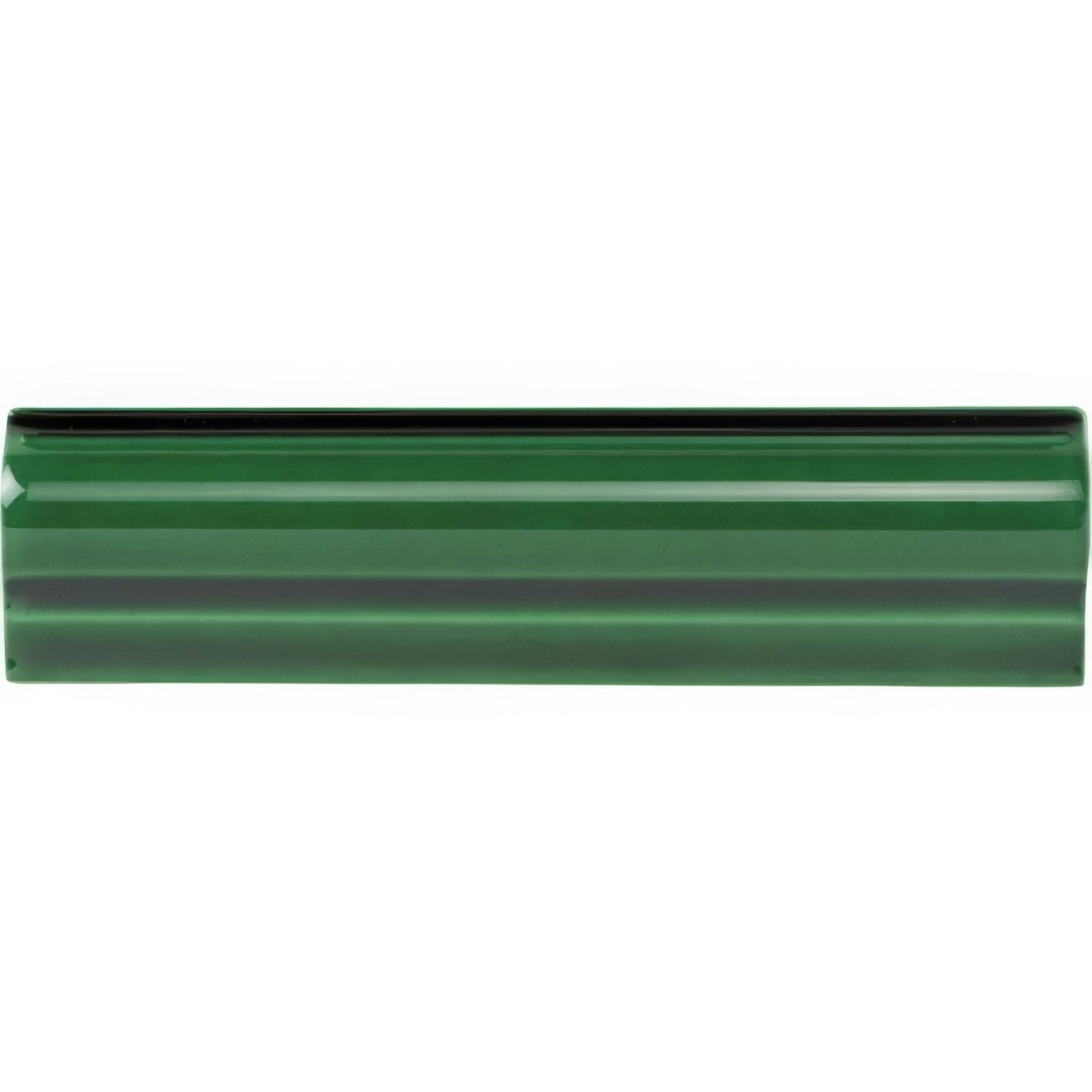 Victorian green Albert moulding glossy emerald green ceramic tile with smooth reflective surface and subtle horizontal ridges