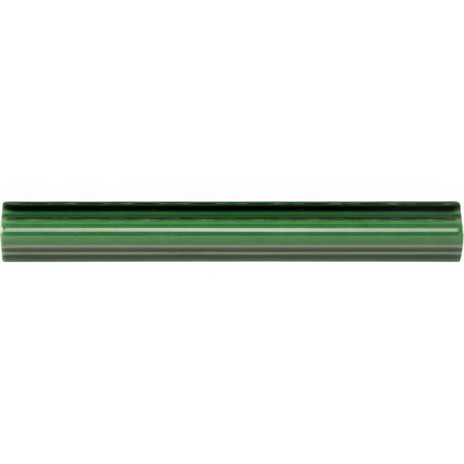 Victorian green astragal moulding featuring a sleek glossy emerald green ceramic tile with subtle horizontal ridges