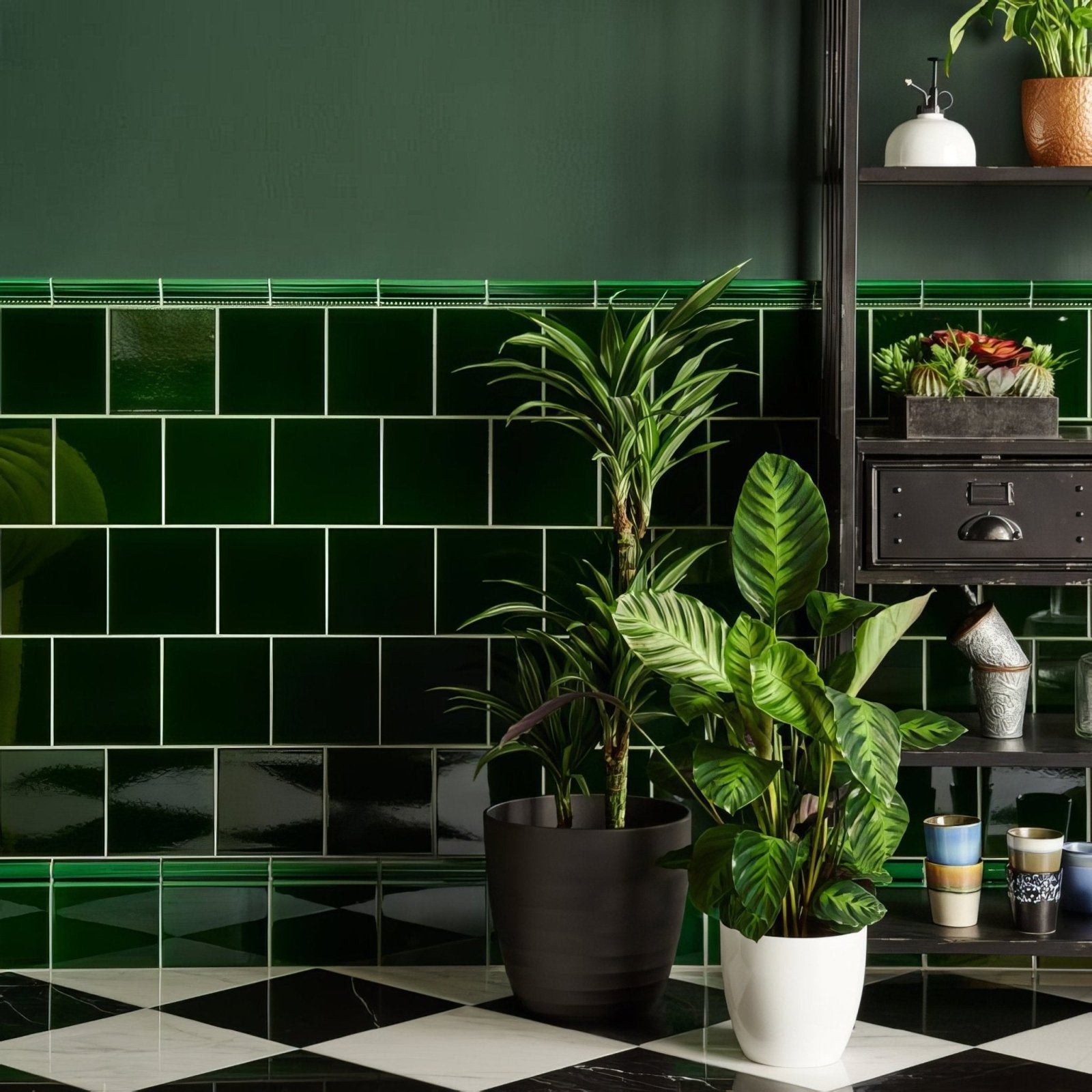 A lush green leafy plant in a sleek white ceramic pot showcasing victorian green hogarth moulding design