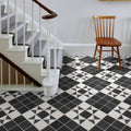 Victorian style porcelain anthracite field floor tiles with black and white geometric pattern for elegant interior floors