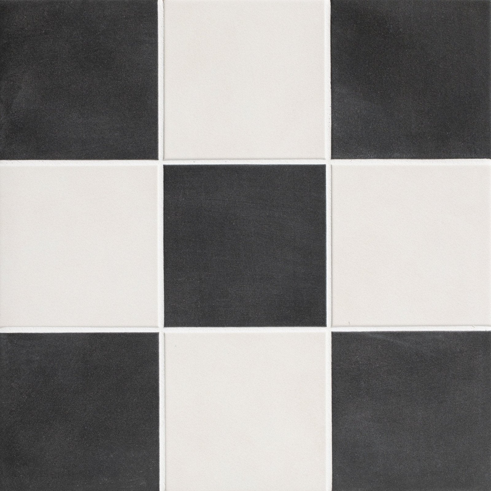 Black and white porcelain tiles arranged in a classic checkerboard pattern for victorian style chess mono a