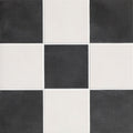 Black and white porcelain tiles arranged in a classic checkerboard pattern for victorian style chess mono a